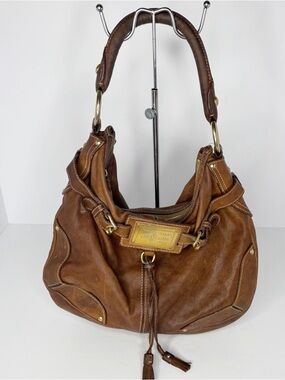 Car Shoe Italian Leather Hobo Shoulder Bag Brown Tassel Prada Era Gold Hardware